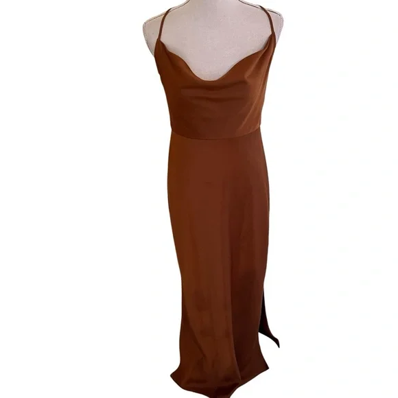 Anthropologie Sachin & Babi Copper Satin Charmeuse "Cali" Cowl Neck Slip Dress - Picture 4 of 13